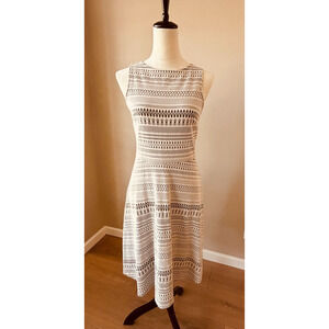Banana Republic Ivory and Gray Jacquard Print Sleeveless A Line Dress Size 4